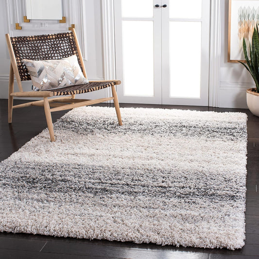 SAFAVIEH Fontana Shag Collection Area Rug - 10' x 14', Ivory & Grey, Modern Design, Non-Shedding & Easy Care, 2-inch Thick Ideal for High Traffic Areas in Living Room, Bedroom (FNT852A)