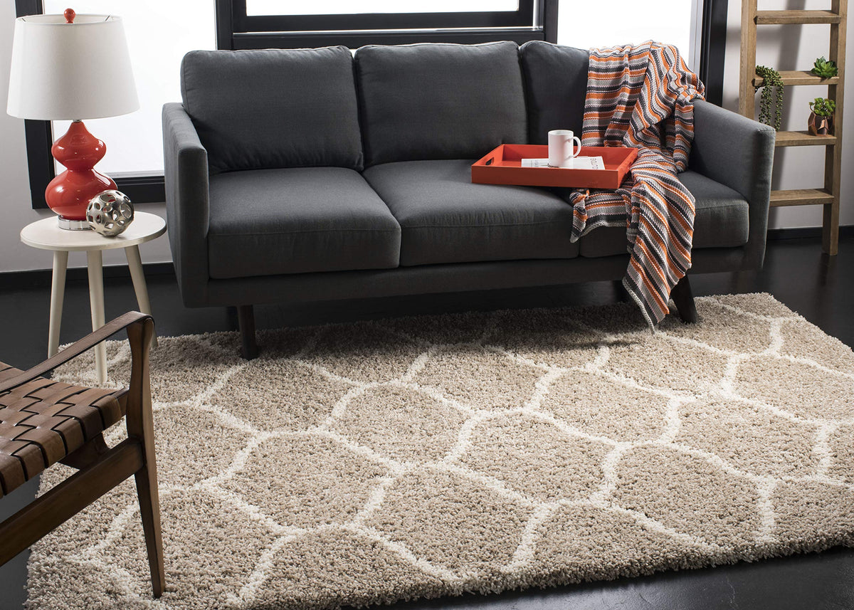 SAFAVIEH Hudson Shag Collection 9' x 12' Grey/Ivory SGH280B Moroccan Ogee Trellis Non-Shedding Living Room Bedroom Dining Room Entryway Plush 2-inch Thick Area Rug