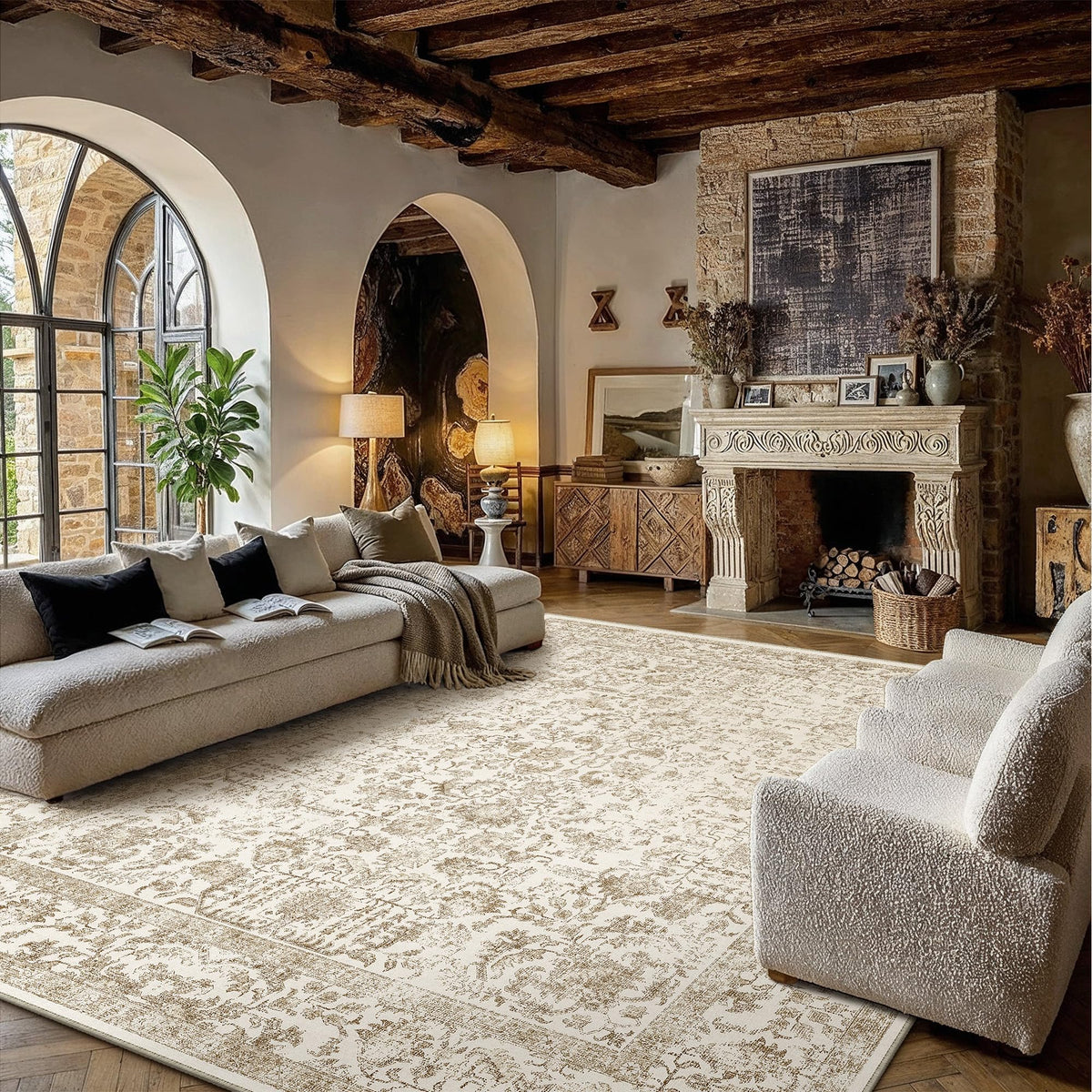 PureCozy Gray Area Rug 8x10 Vintage Floral