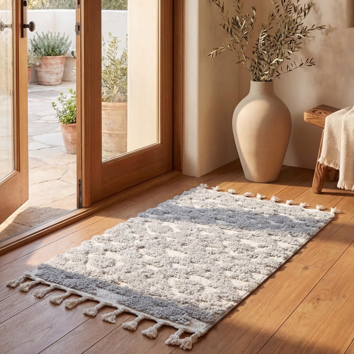 SAFAVIEH Moroccan Tassel Shag Rug 5'3"x7'6", Ivory & Brick Rust MTS688P