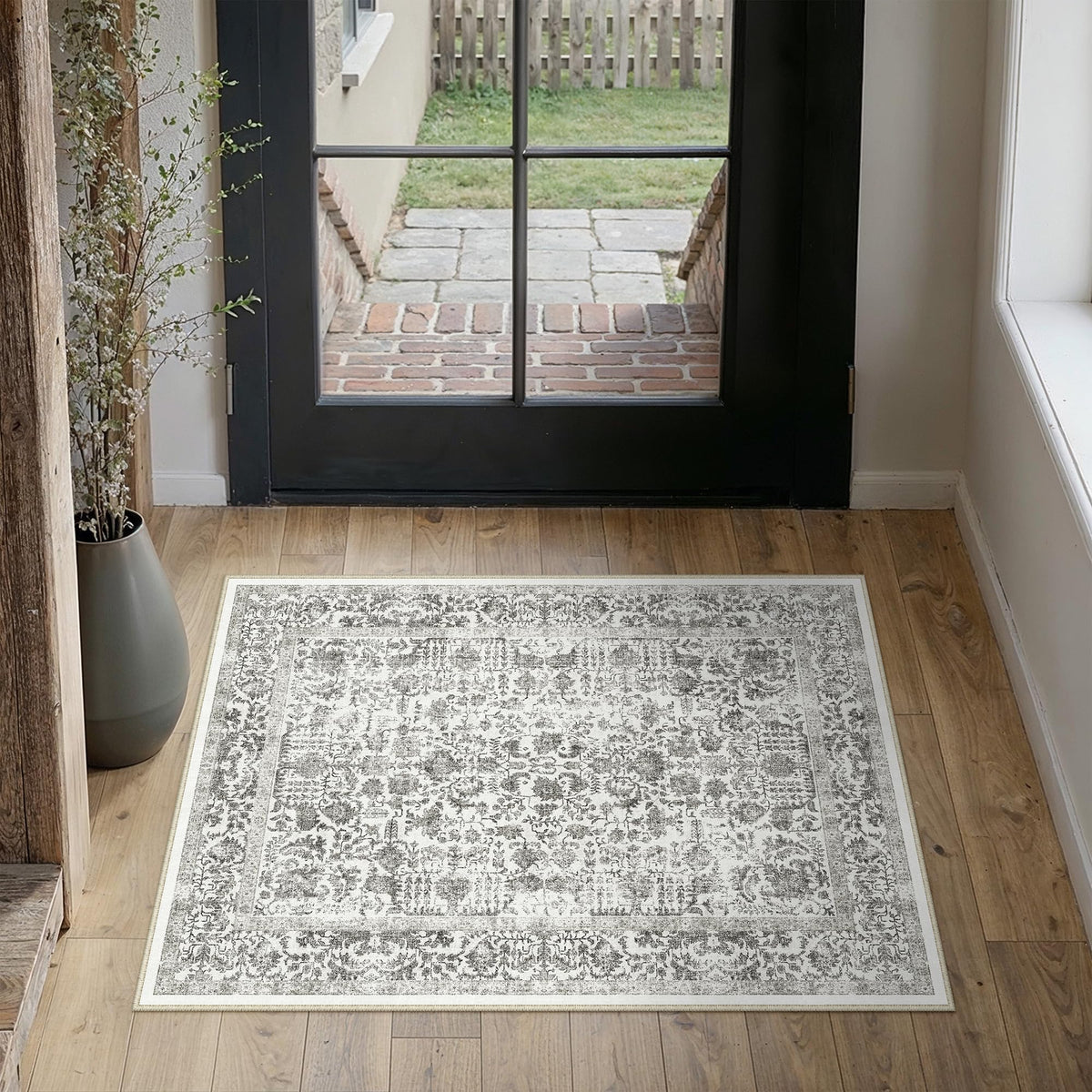 PureCozy Gray Area Rug 8x10 Vintage Floral