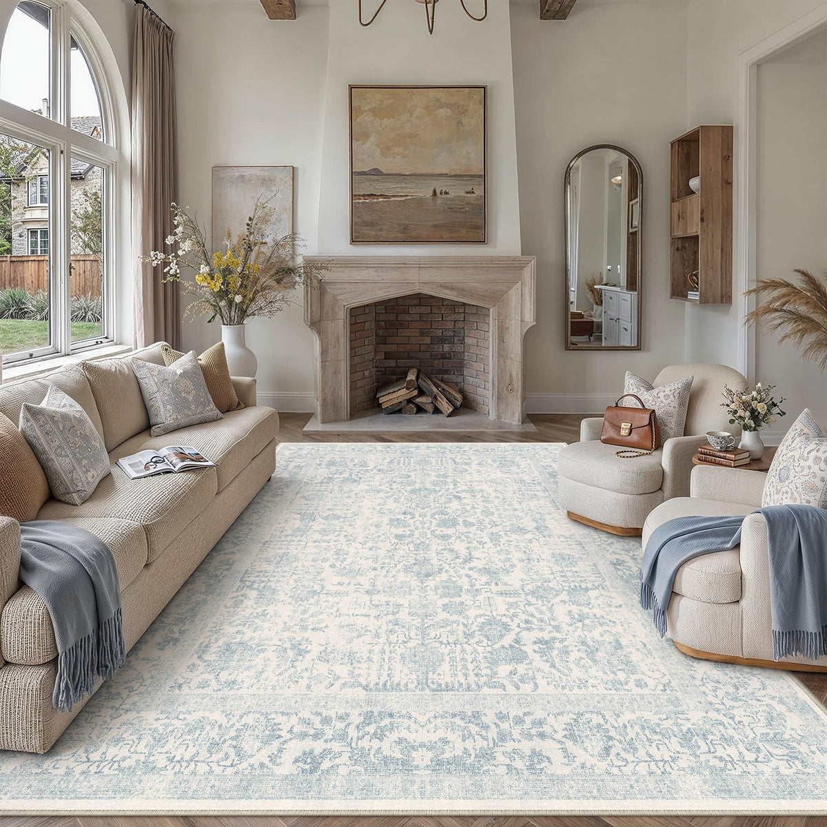 PureCozy Gray Area Rug 8x10 Vintage Floral