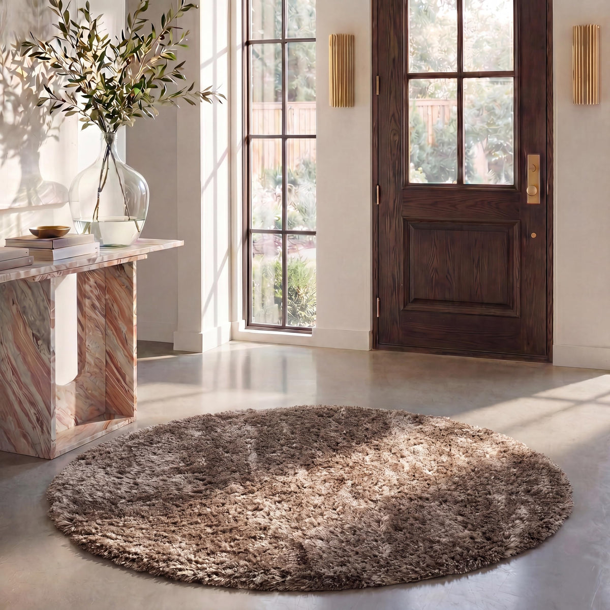 SAFAVIEH Polar Shag Collection Area Rug - 4' Round, Light Beige, Solid Glam Design, Non-Shedding & Easy Care, 3-inch Thick Ideal for High Traffic Areas in Living Room, Bedroom (PSG800A)