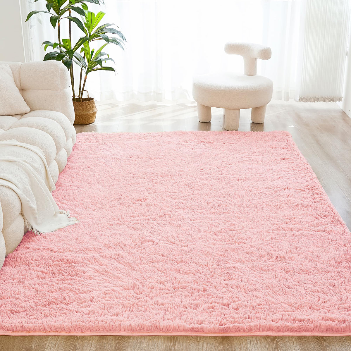 Litanika 5x8 Shag Area Rug for Bedroom, Tie-Dyed Beige Plush Rug