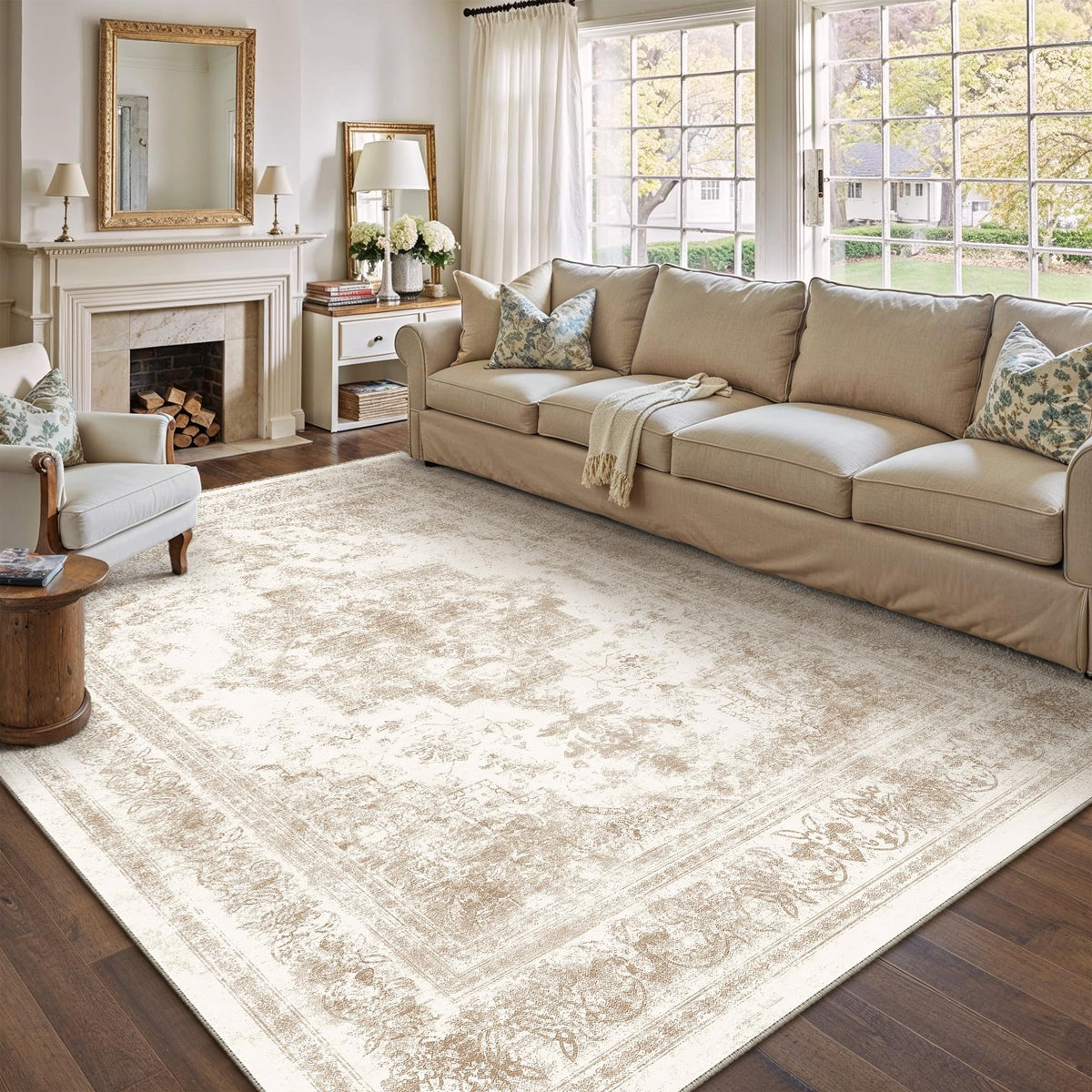 PureCozy Gray Area Rug 8x10 Vintage Floral