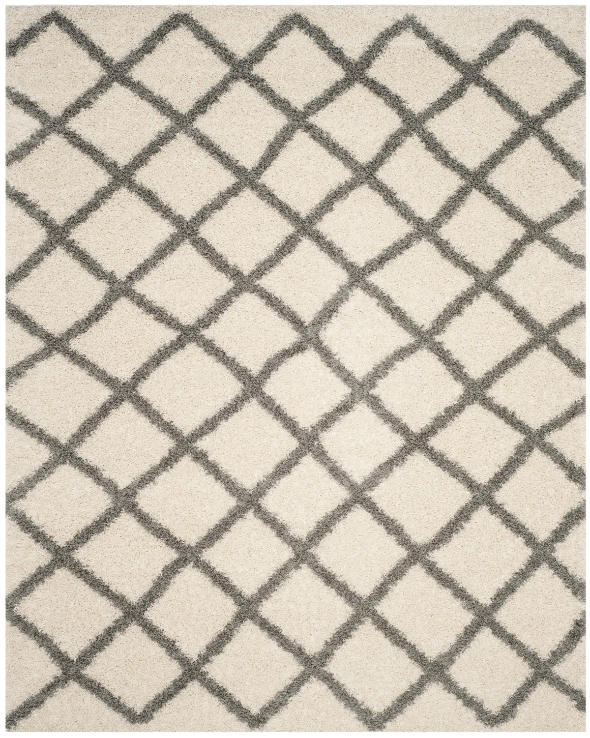SAFAVIEH Area Rug 8x10 - Dallas Shag Collection - Large - Dark Grey & Ivory, Trellis Pattern, Non-Shedding & Easy Cleaning, Plush Thick Pile, Ideal for Living Room, Bedroom, Dining Space (SGDS258A)