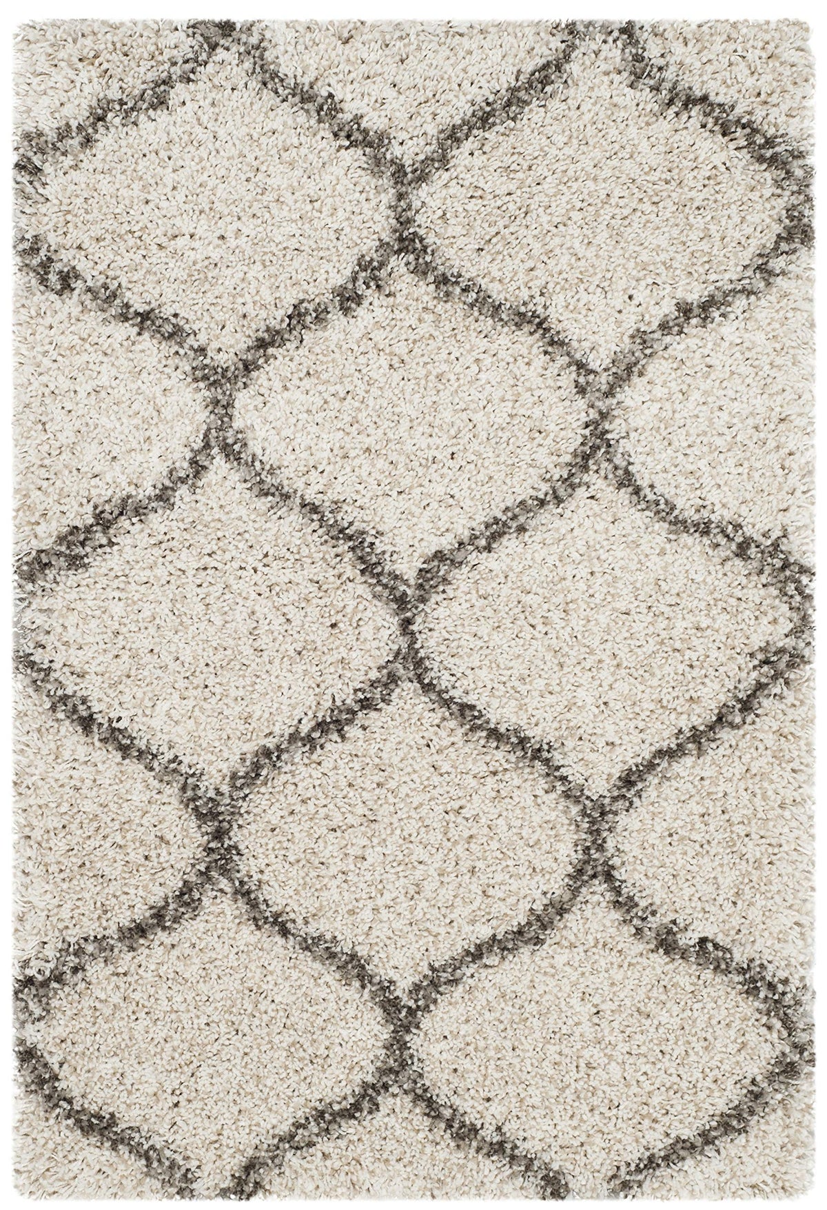SAFAVIEH Hudson Shag Collection 9' x 12' Grey/Ivory SGH280B Moroccan Ogee Trellis Non-Shedding Living Room Bedroom Dining Room Entryway Plush 2-inch Thick Area Rug