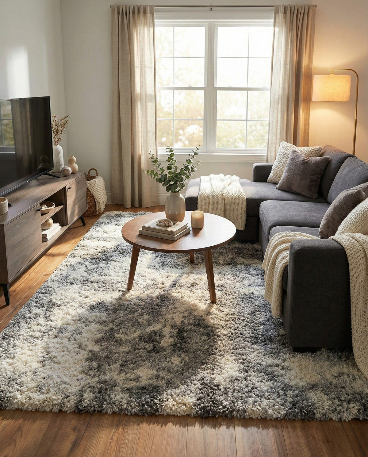 Rugs.com - Soft Touch Shag Rug – 7' 1 x 10' Khaki Shag Rug – Plush Easy-Clean Area Rug, Ideal for Bedrooms, Living Rooms, and Offices