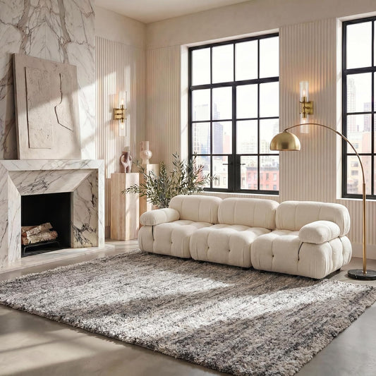 SAFAVIEH Iceland Shag Collection Area Rug - 10' x 14', Cream & Grey, Modern Design, Easy Care, 2.5-inch Thick Ideal for High Traffic Areas in Living Room, Bedroom (ISG519A)