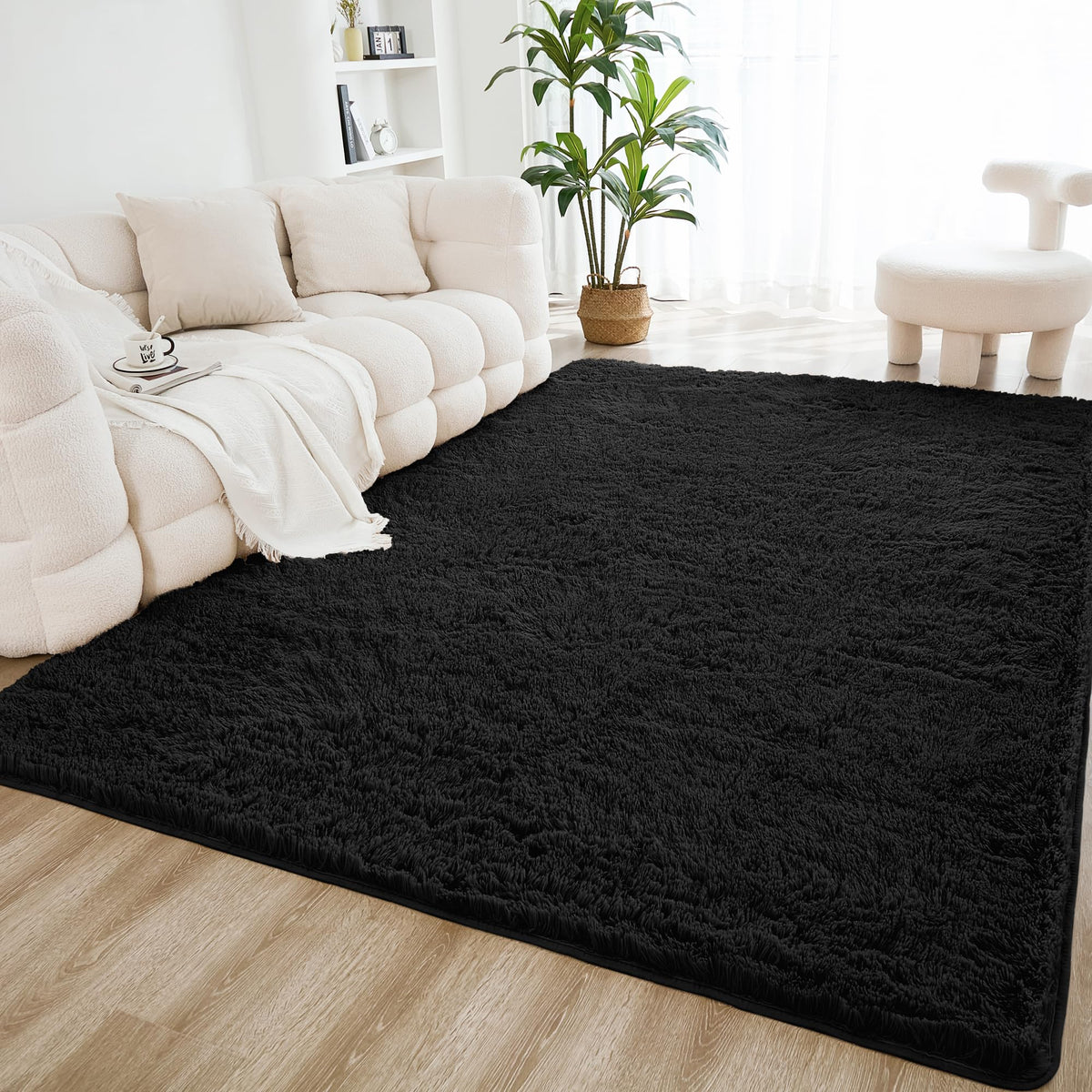 Litanika 5x8 Shag Area Rug for Bedroom, Tie-Dyed Beige Plush Rug