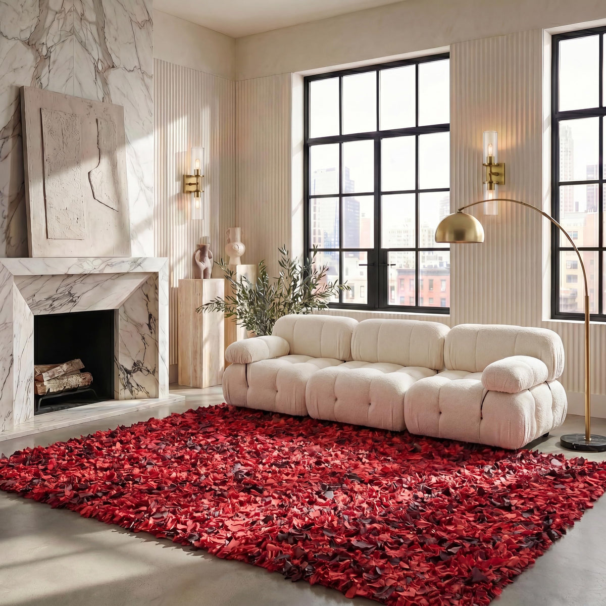 SAFAVIEH Rio Shag Collection Area Rug - 5' x 8', Creme, Handmade Decorative, 3.5-inch Thick Ideal for High Traffic Areas in Living Room, Bedroom (SG951W)