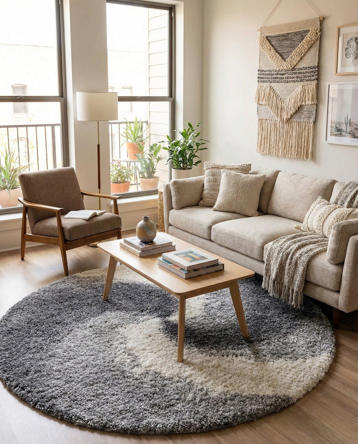 Rugs.com - Soft Touch Shag Rug – 4' 1 x 6' 1 Khaki Shag Rug – Plush Abstract Design for Bedrooms, Living Rooms, and Home Offices