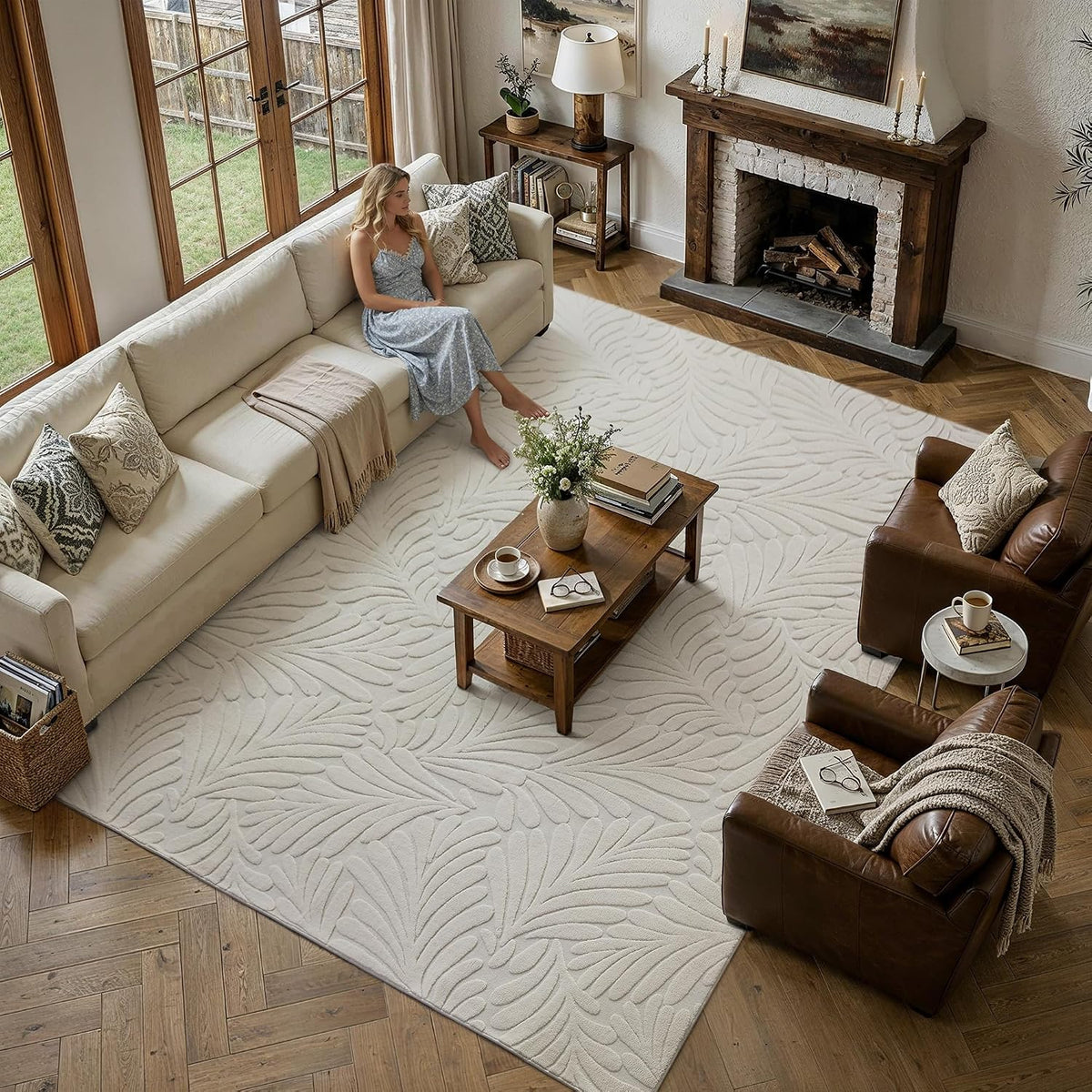 HUGEAR 8x10 White Soft Shag Area Rug Non Slip for Living Room