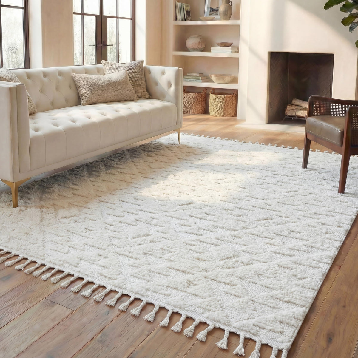 SAFAVIEH Moroccan Tassel Shag Rug 5'3"x7'6", Ivory & Brick Rust MTS688P
