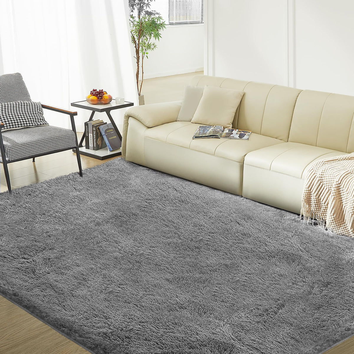 Ultra Soft Rug for Living Room, 8X10 Fluffy Shag Area Rug for Bedroom, Modern Shaggy Carpets Fuzzy Rug for Teens Dorm Nursery Home Decor Aesthetic, Upgrade Anti-Skid Durable, Cream White