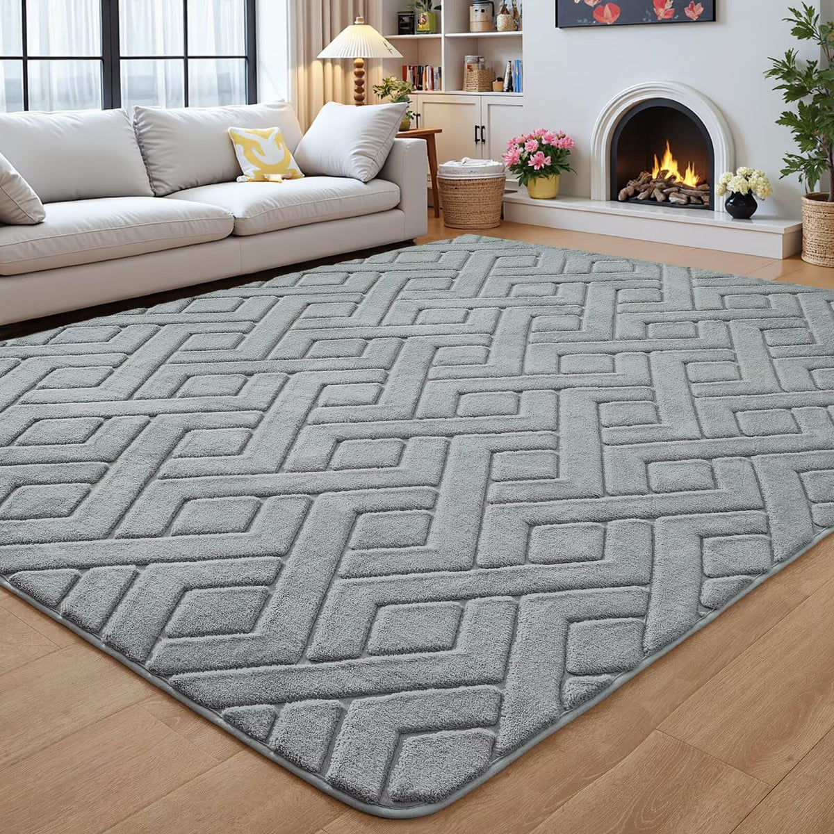 5x7 Black Fluffy Shag Area Rug for Living Room Bedroom