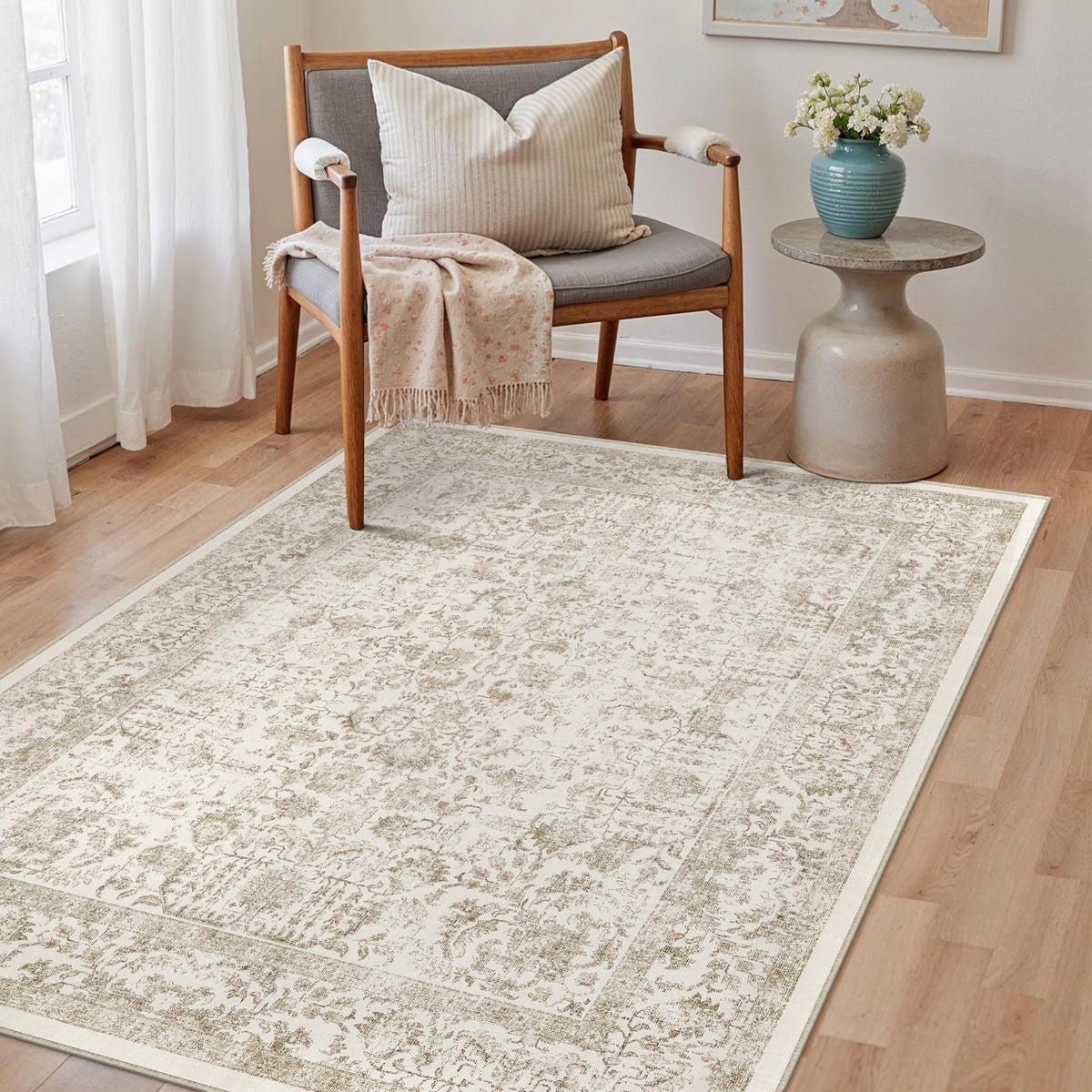 PureCozy Gray Area Rug 8x10 Vintage Floral