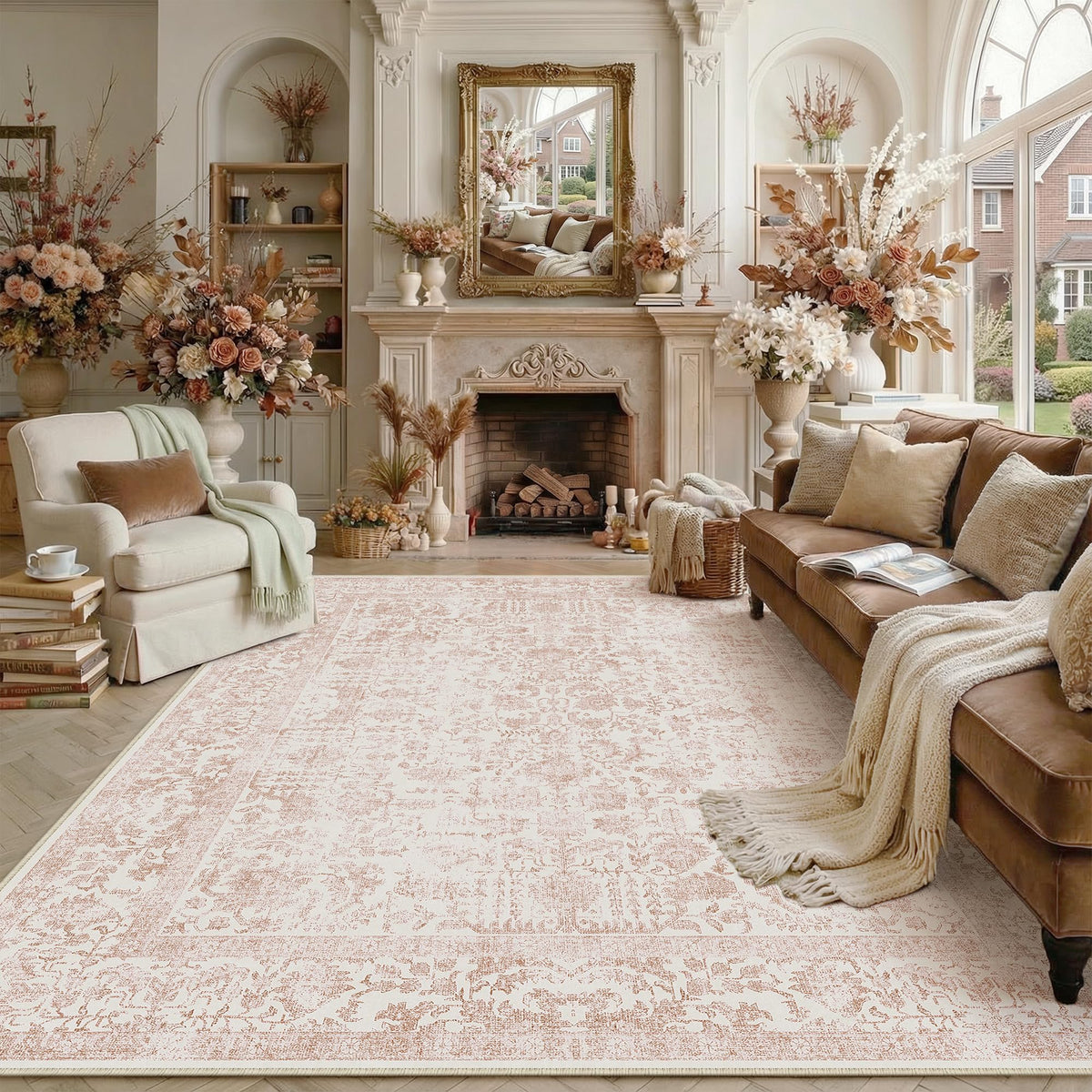 PureCozy Gray Area Rug 8x10 Vintage Floral
