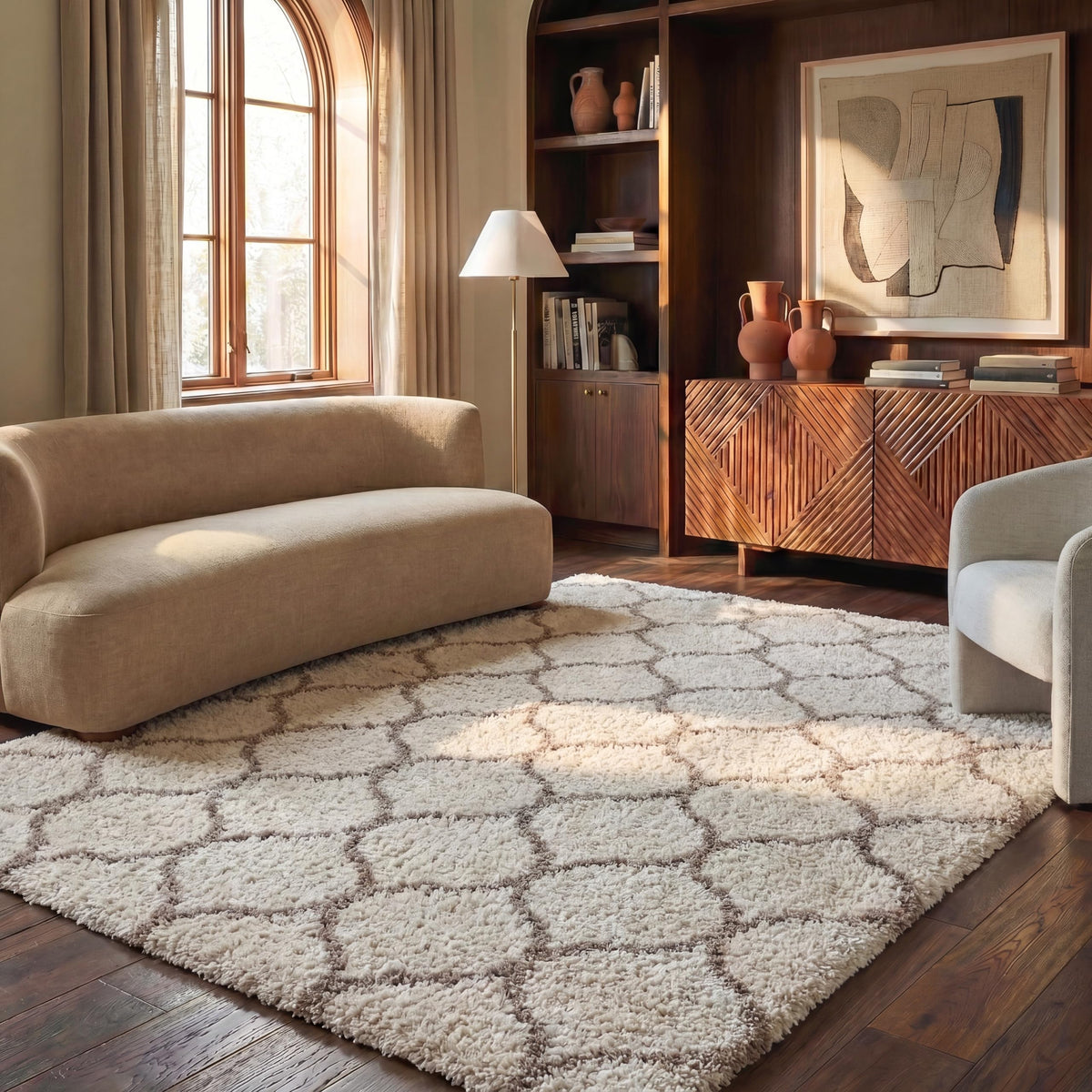 SAFAVIEH Hudson Shag Collection 9' x 12' Grey/Ivory SGH280B Moroccan Ogee Trellis Non-Shedding Living Room Bedroom Dining Room Entryway Plush 2-inch Thick Area Rug