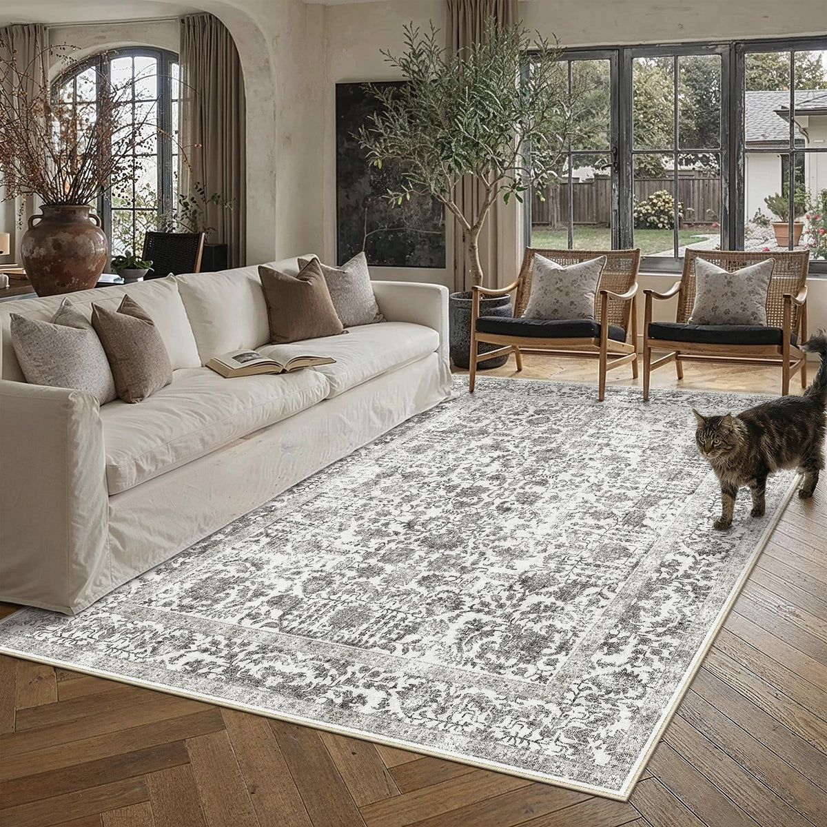 PureCozy Gray Area Rug 8x10 Vintage Floral