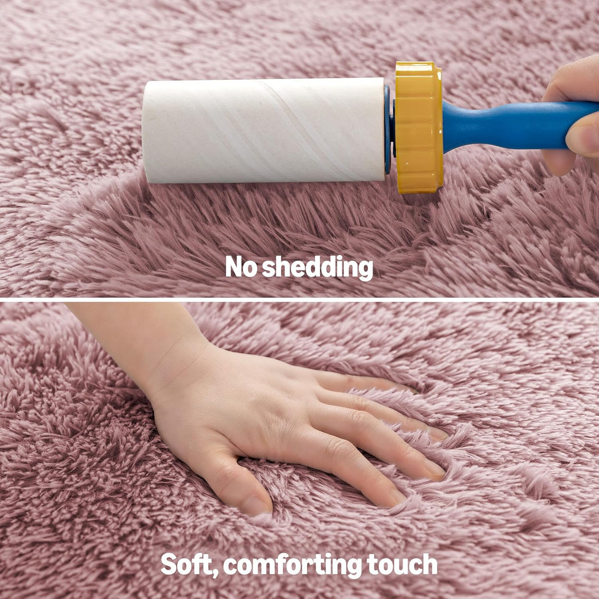 Amazon Basics Fluffy Washable Area Rug, Shaggy Carpet for Living Room, Bedroom, 5' W × 7' L, Pink
