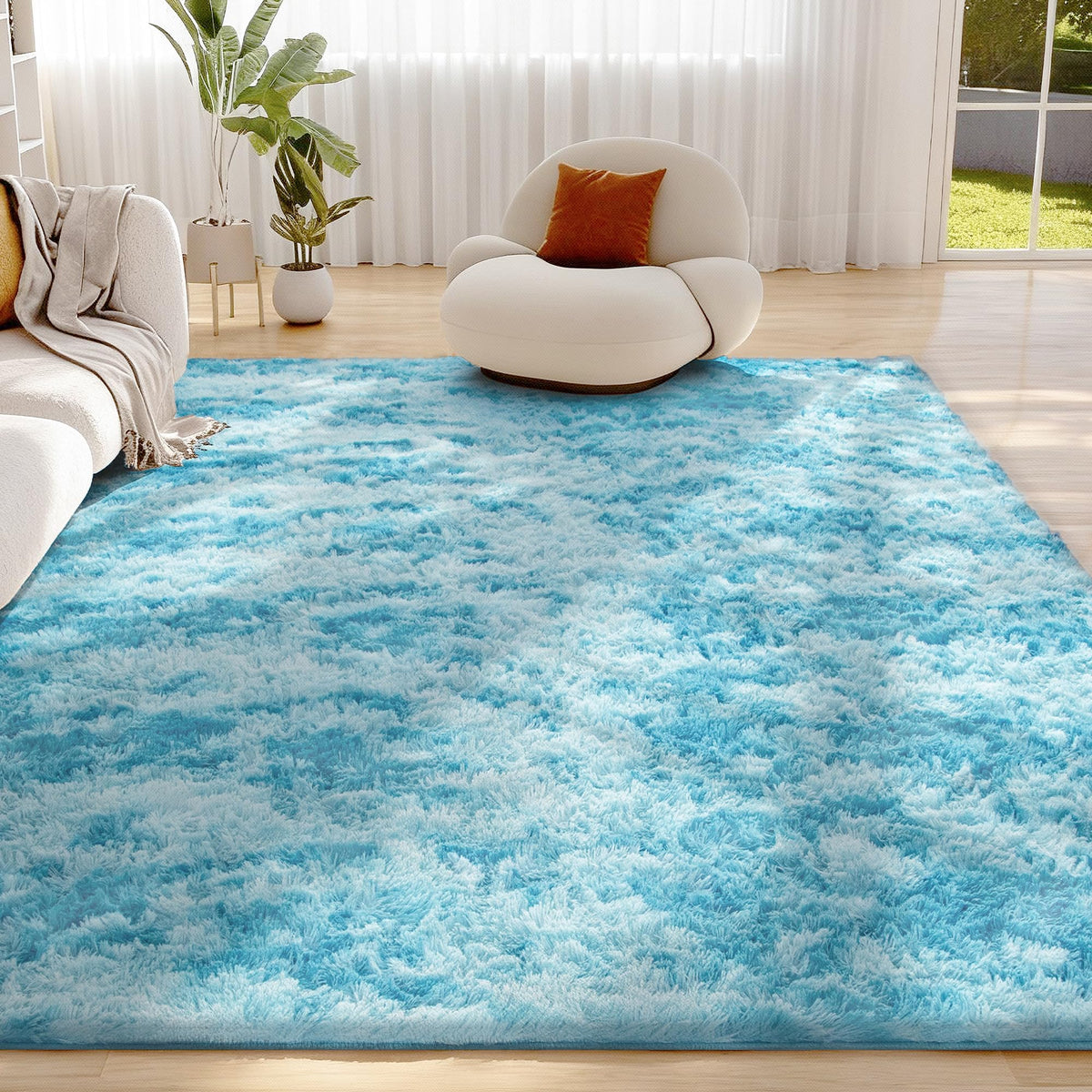 Litanika 5x8 Shag Area Rug for Bedroom, Tie-Dyed Beige Plush Rug
