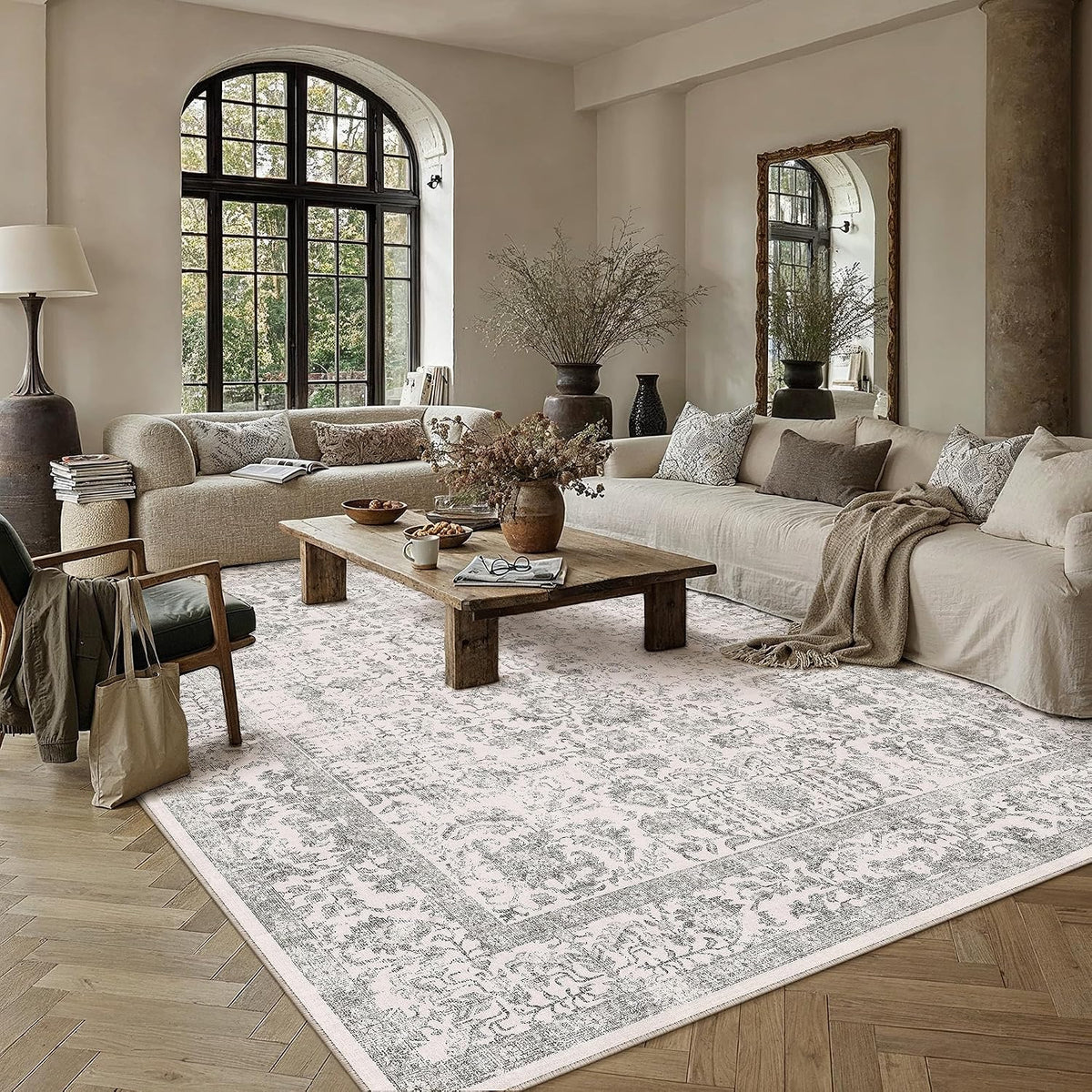PureCozy Gray Area Rug 8x10 Vintage Floral