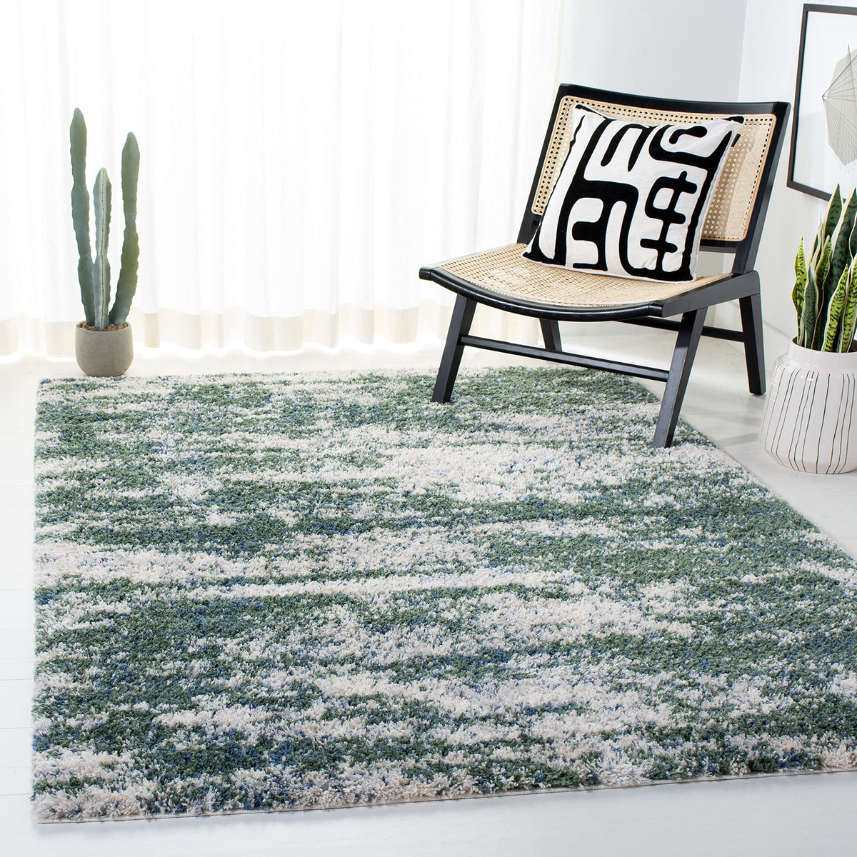 SAFAVIEH Berber Shag Rug 8x10, Large Grey Blue & Cream BER219G
