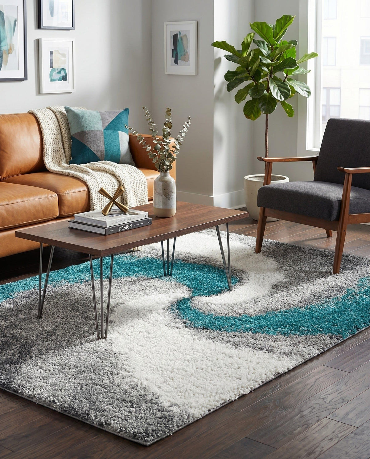 Rugs.com - Soft Touch Shag Rug – 4' 1 x 6' 1 Khaki Shag Rug – Plush Abstract Design for Bedrooms, Living Rooms, and Home Offices