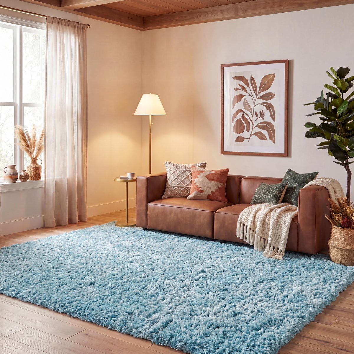 SAFAVIEH Polar Shag Collection Area Rug - 4' Round, Light Beige, Solid Glam Design, Non-Shedding & Easy Care, 3-inch Thick Ideal for High Traffic Areas in Living Room, Bedroom (PSG800A)