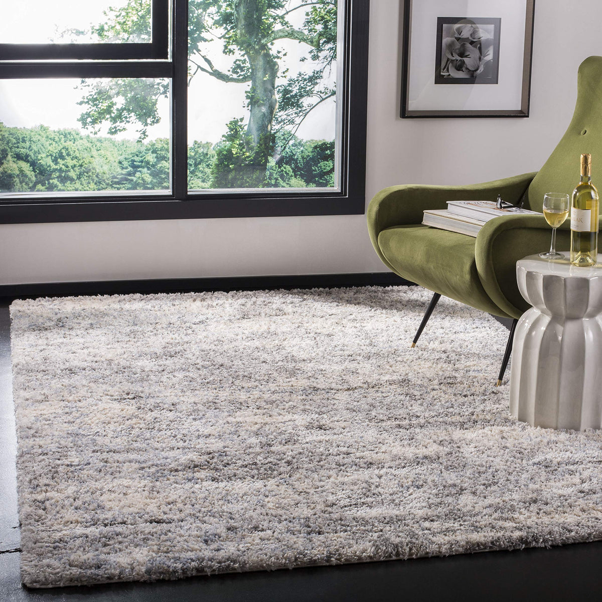 SAFAVIEH Berber Shag Rug 8x10, Large Grey Blue & Cream BER219G