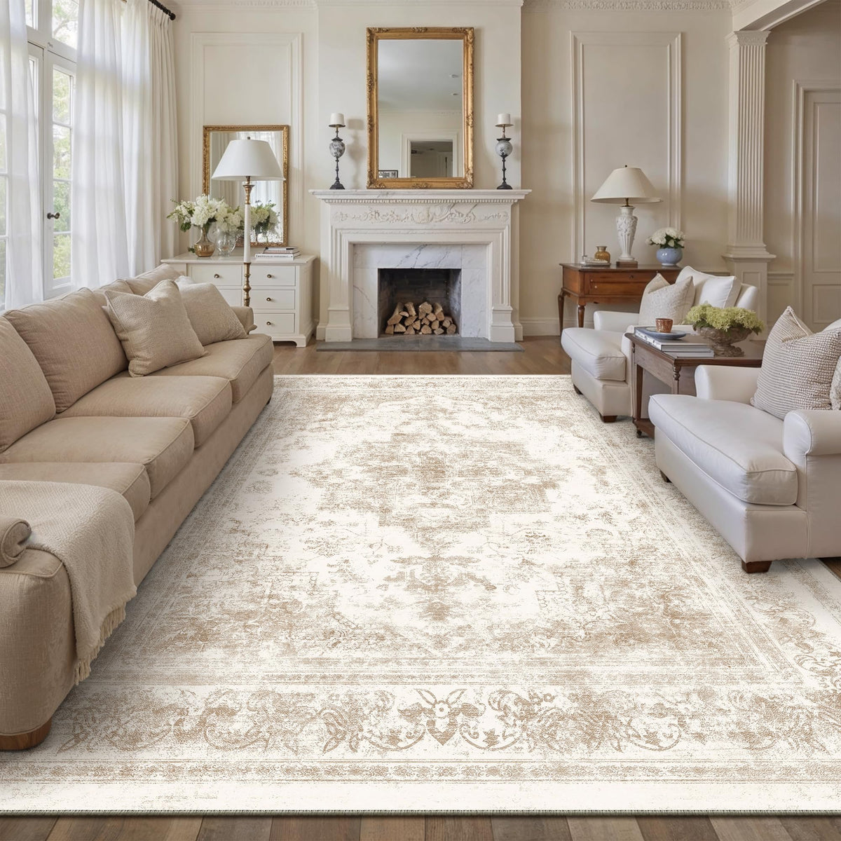 PureCozy Gray Area Rug 8x10 Vintage Floral