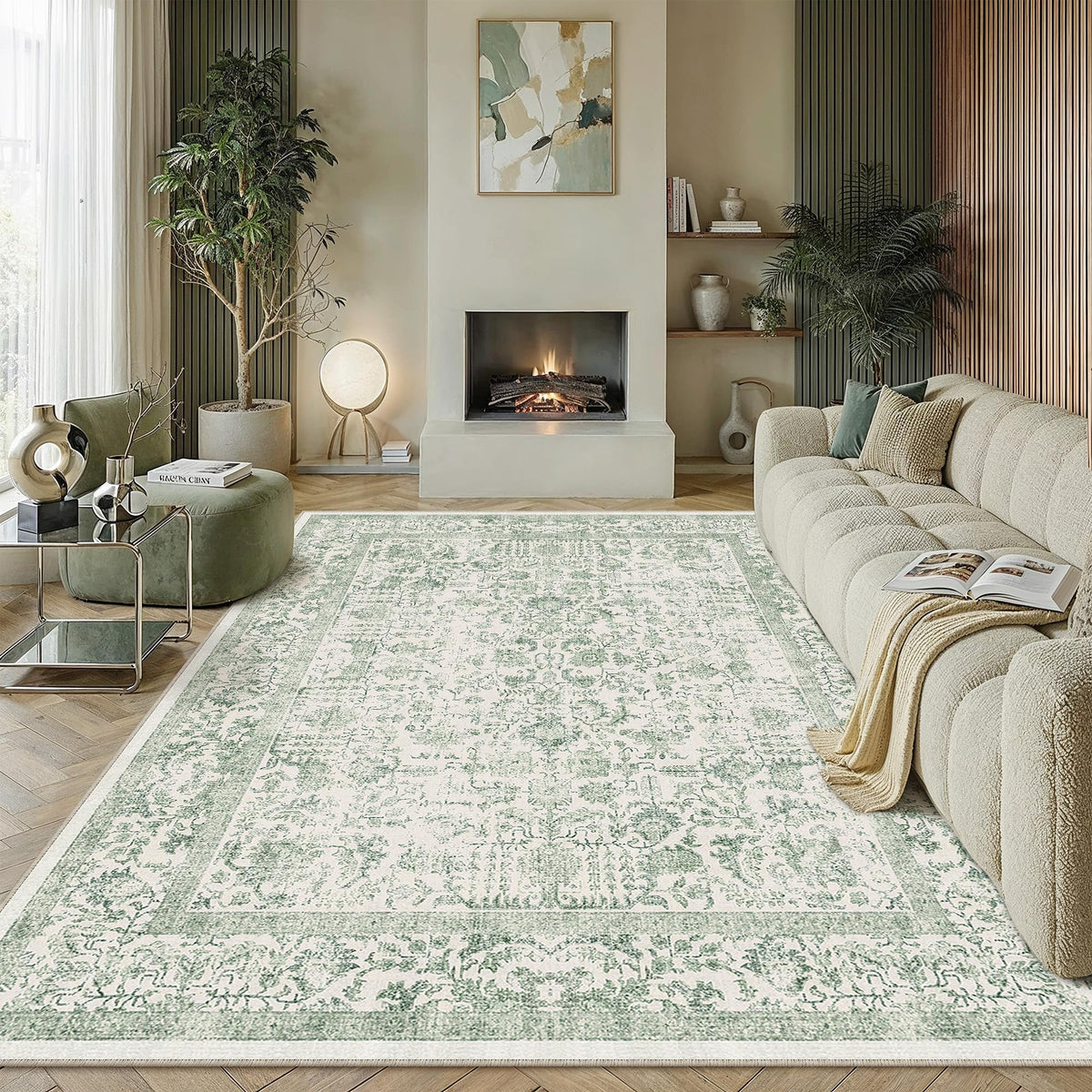 PureCozy Gray Area Rug 8x10 Vintage Floral
