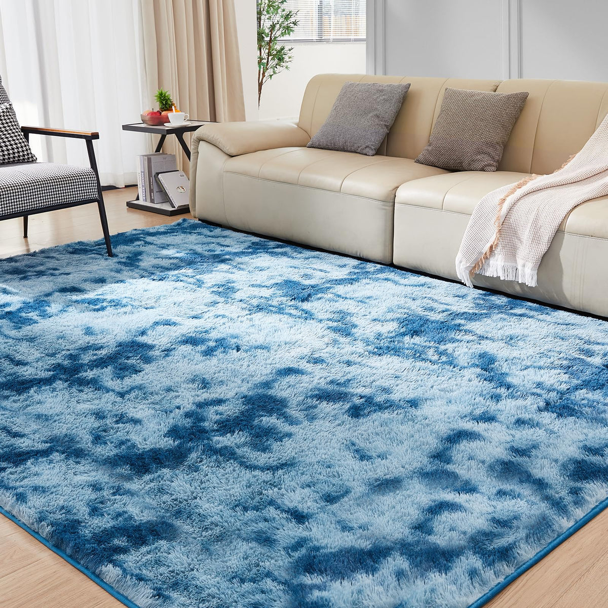 Ultra Soft Rug for Living Room, 8X10 Fluffy Shag Area Rug for Bedroom, Modern Shaggy Carpets Fuzzy Rug for Teens Dorm Nursery Home Decor Aesthetic, Upgrade Anti-Skid Durable, Cream White