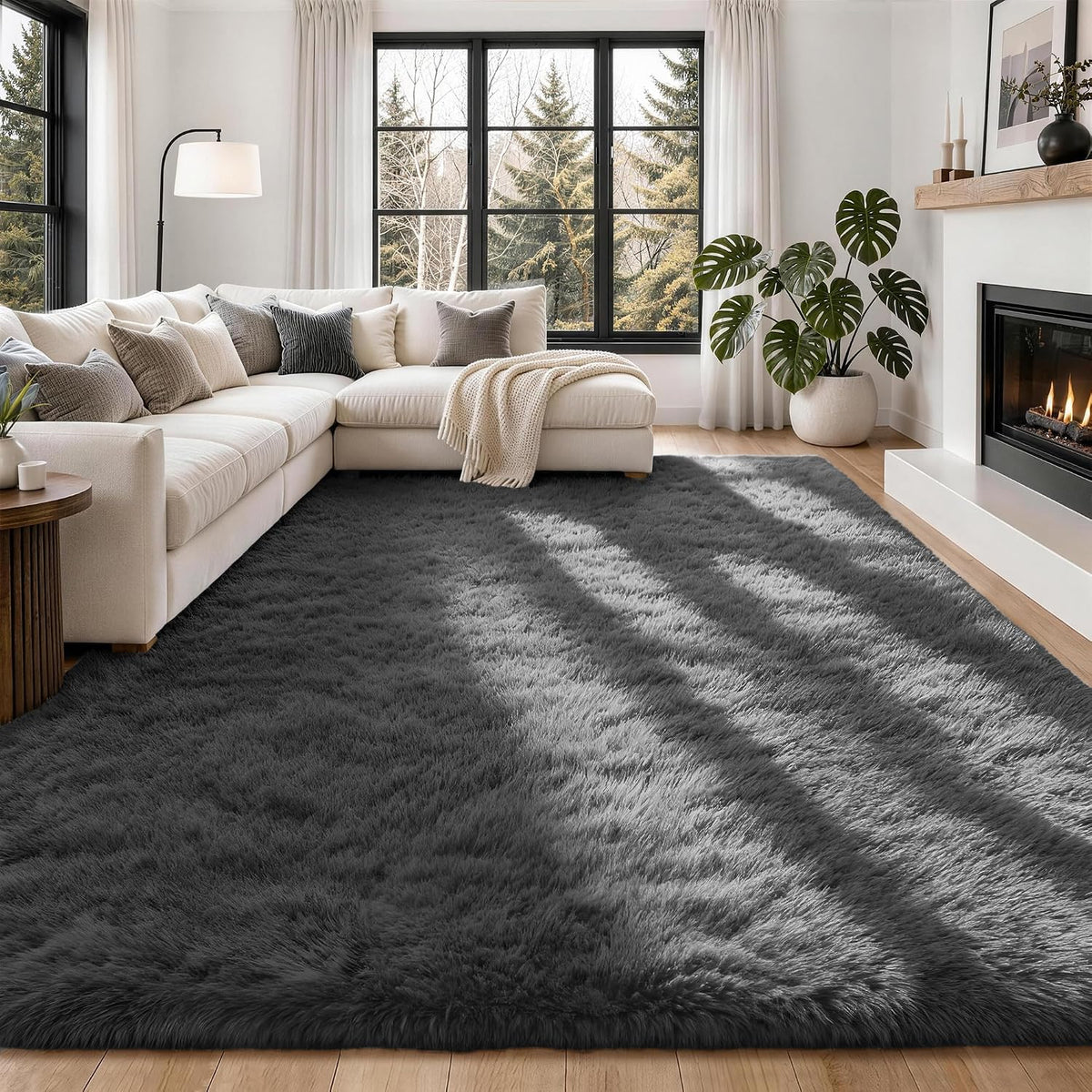 8x10 Area Rugs for Living Room Bedroom,Ultra Soft Fluffy Shag Rug Grey