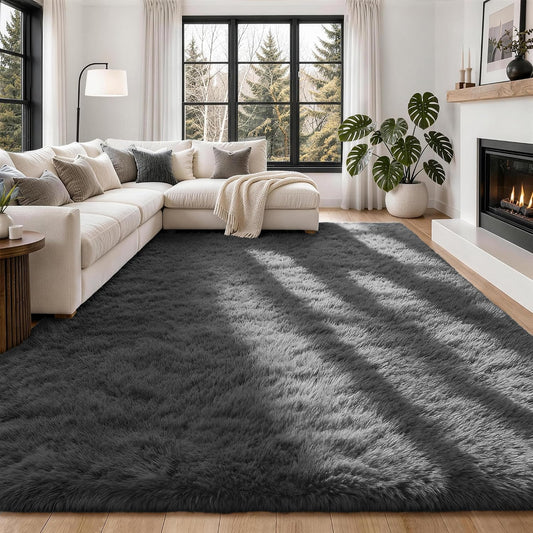 8x10 Area Rugs for Living Room Bedroom,Ultra Soft Fluffy Shag Rug Grey