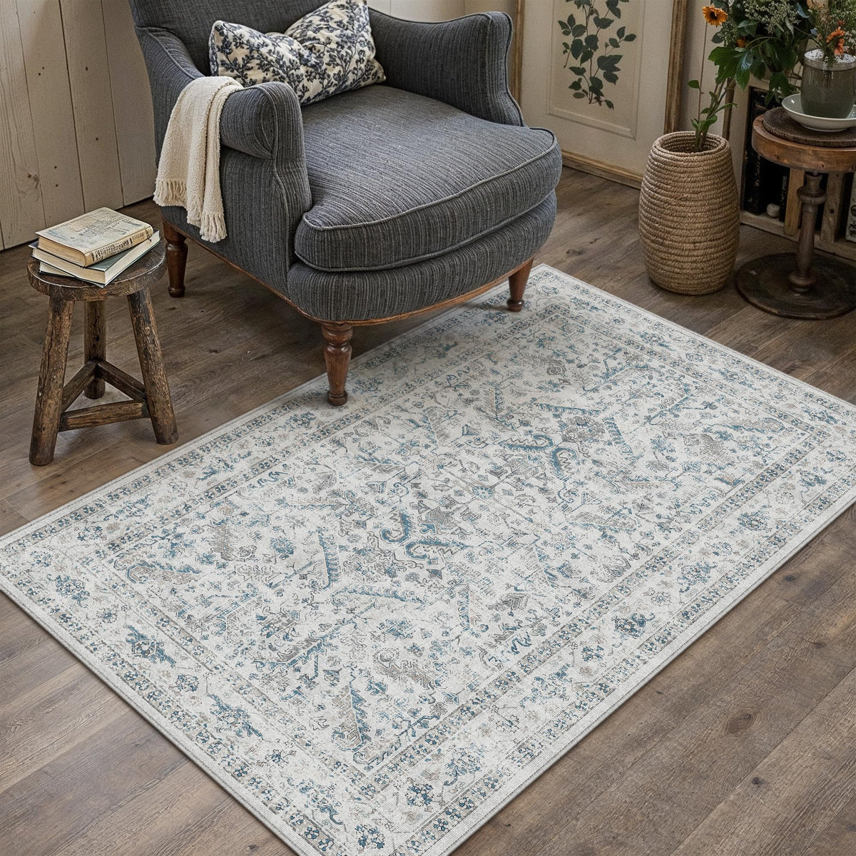 PureCozy Gray Area Rug 8x10 Vintage Floral