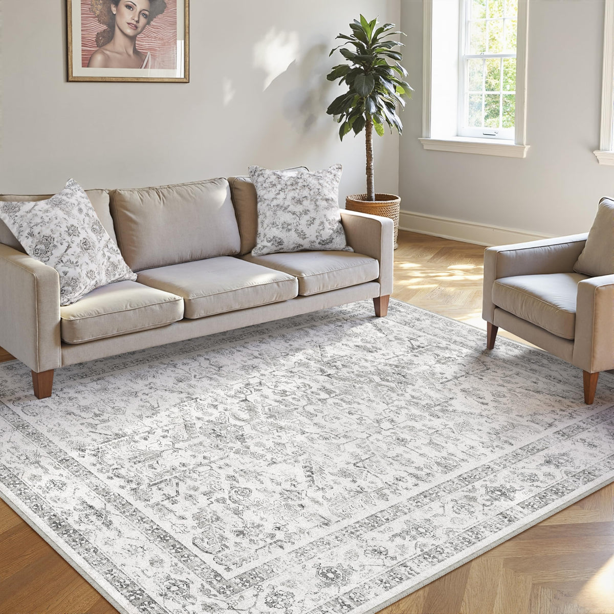 PureCozy Gray Area Rug 8x10 Vintage Floral