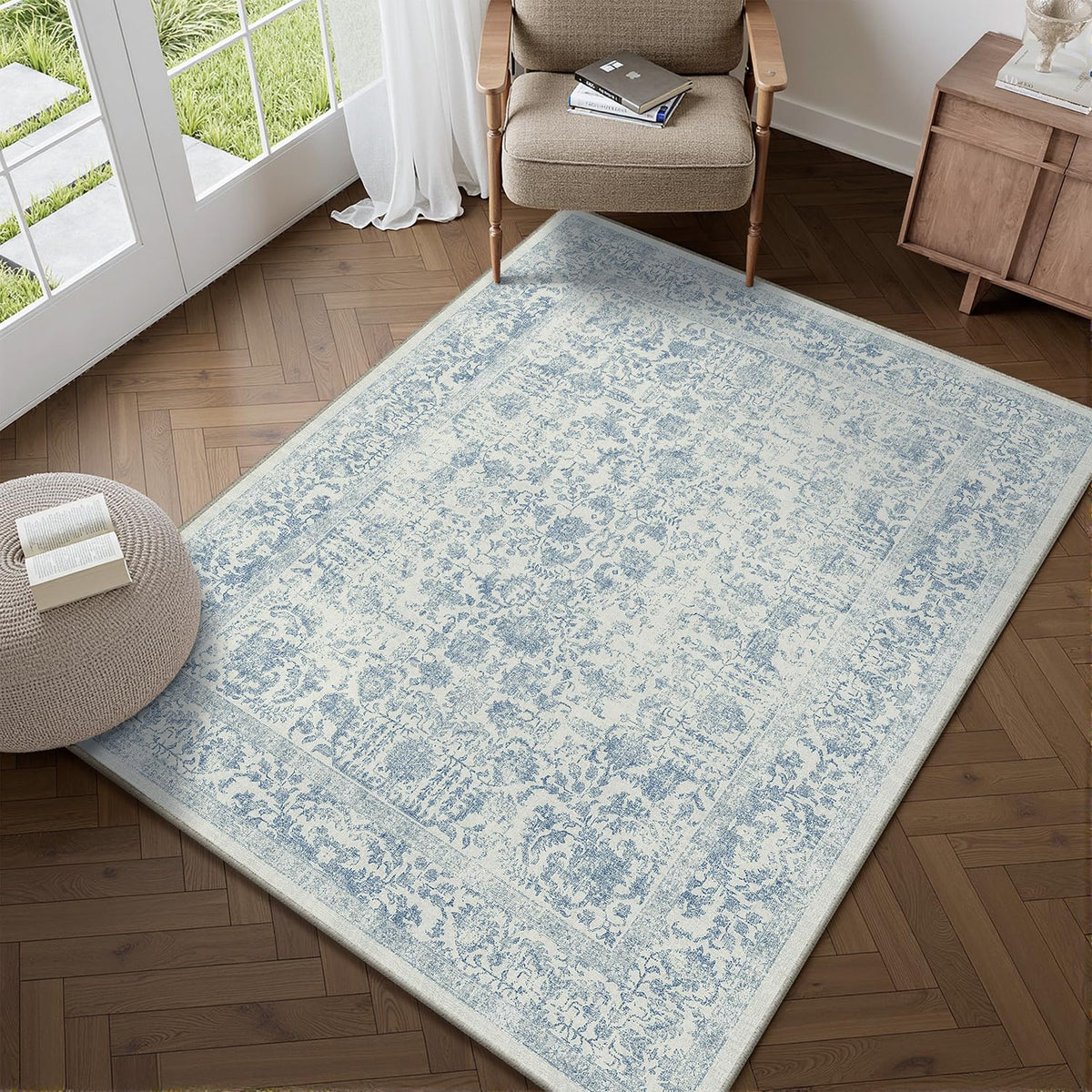 PureCozy Gray Area Rug 8x10 Vintage Floral