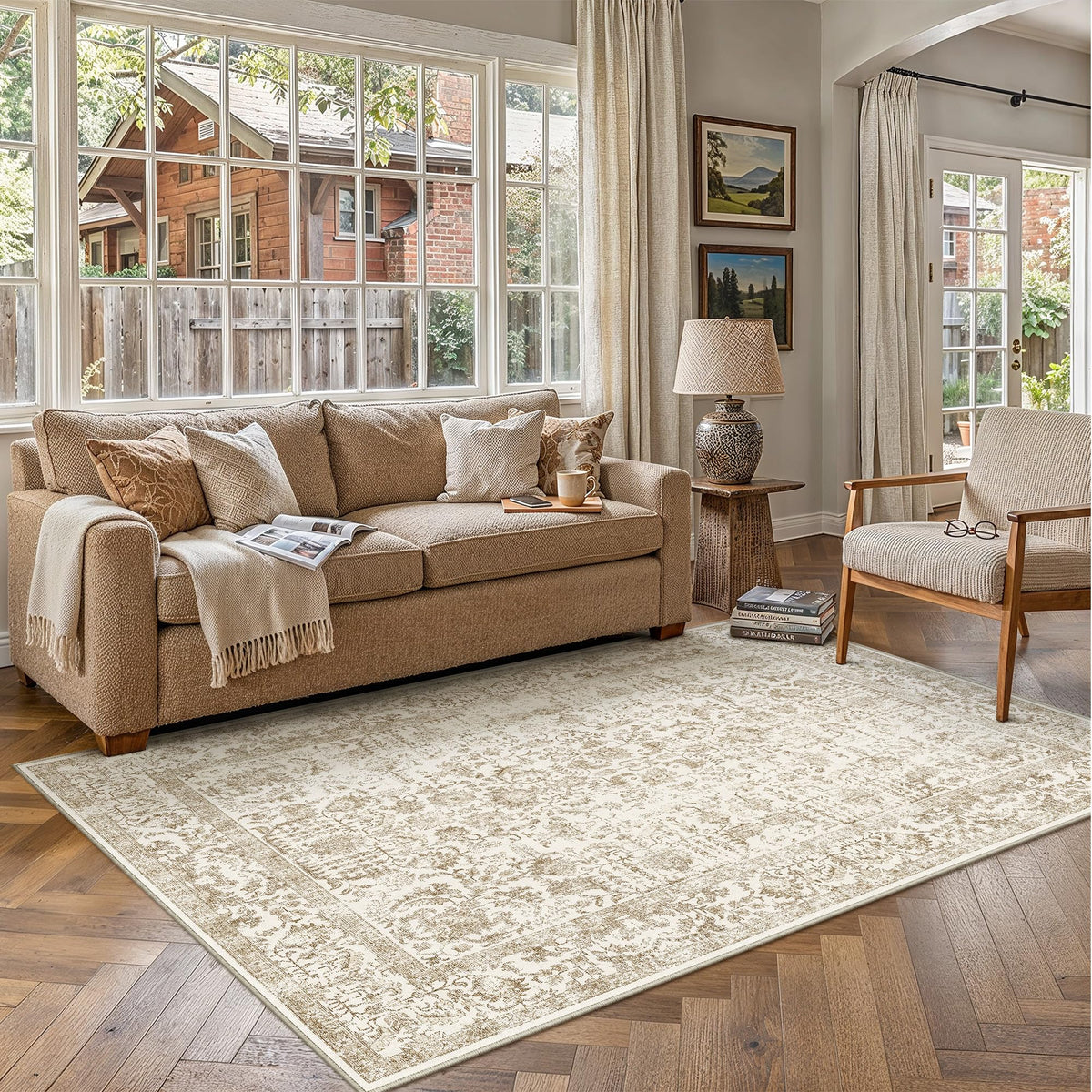 PureCozy Gray Area Rug 8x10 Vintage Floral