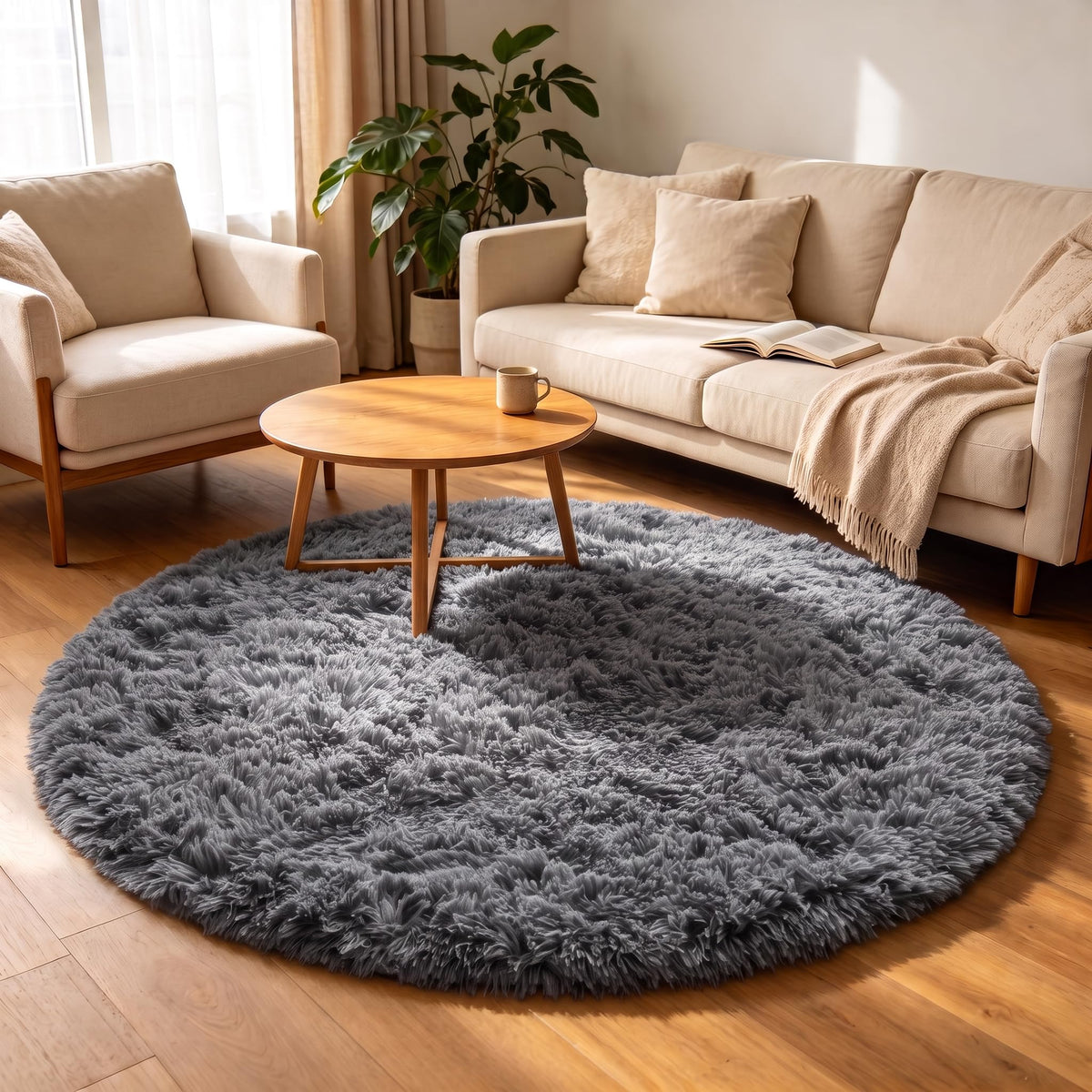 Area Rugs for Living Room Bedroom, 5x8 Fluffy Tie-Dyed Light Grey Shag Rug