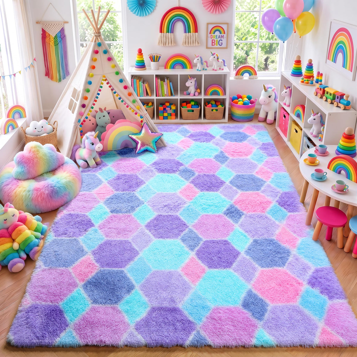 Light Pink Fluffy Round Rug Circle Area Rugs 4ft for Girls Kids Bedroom