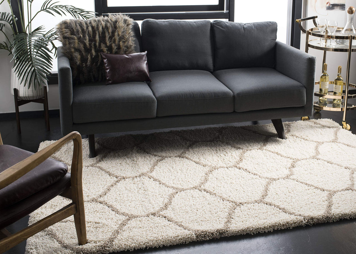 SAFAVIEH Hudson Shag Collection 9' x 12' Grey/Ivory SGH280B Moroccan Ogee Trellis Non-Shedding Living Room Bedroom Dining Room Entryway Plush 2-inch Thick Area Rug