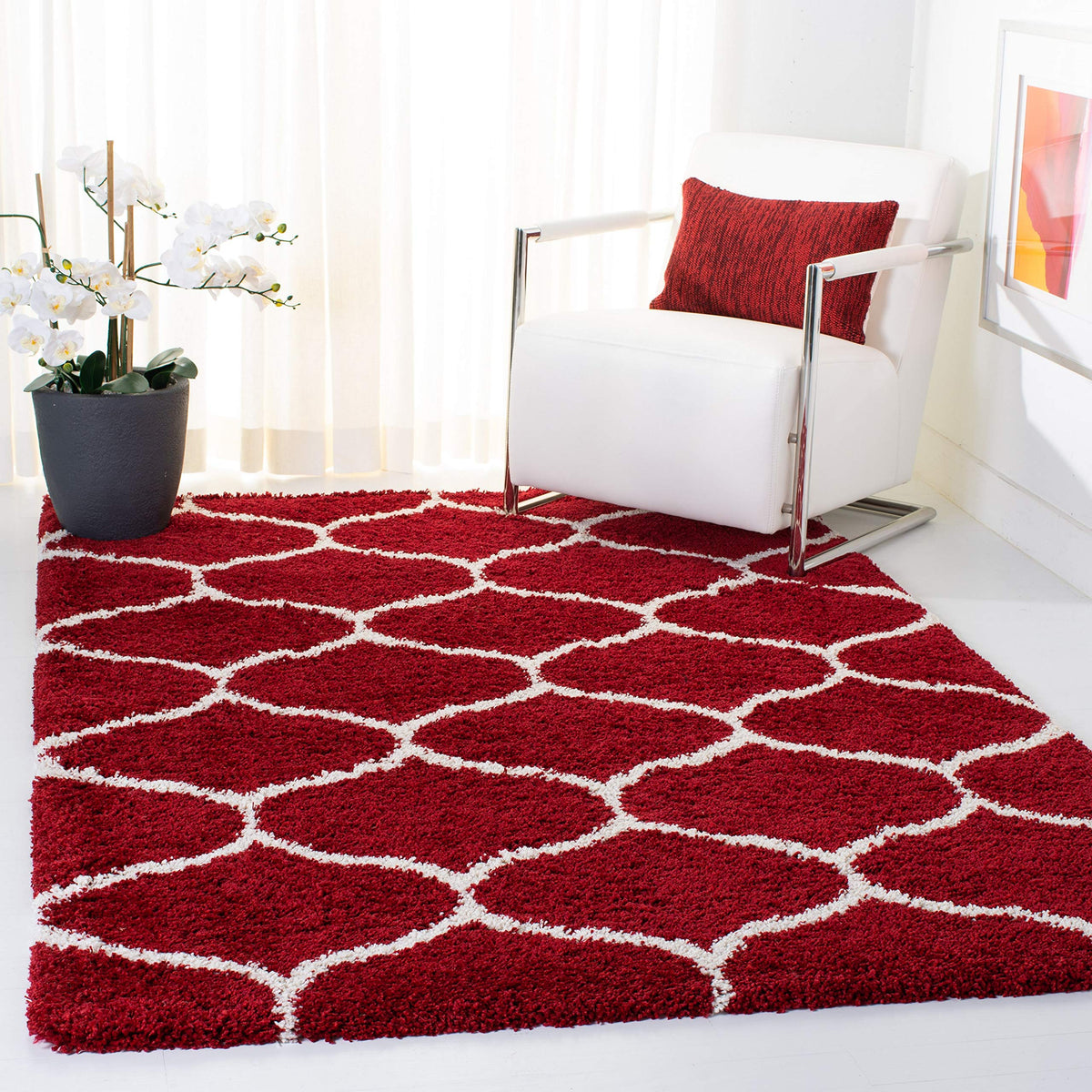 SAFAVIEH Hudson Shag Collection 9' x 12' Grey/Ivory SGH280B Moroccan Ogee Trellis Non-Shedding Living Room Bedroom Dining Room Entryway Plush 2-inch Thick Area Rug