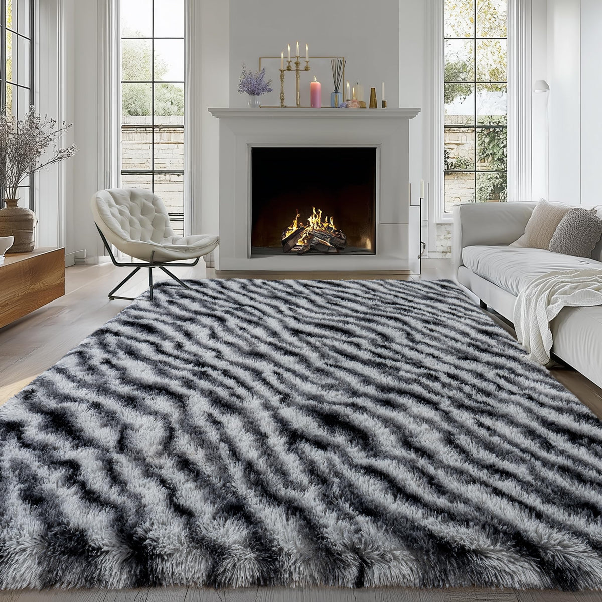 4Ft Fluffy Pink Round Rug for Girls Bedroom Kids Room, Washable Non-Slip