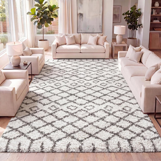 JONATHAN Y Diamond Shag Beige/Dark Gray Indoor Area Rug 8X10 ft, Algaida Moroccan for Living Room, Bedroom, Kitchen, Office, Easy-Cleaning, High Traffic, Pet-Friendly, Non-Shedding SHG104A-8