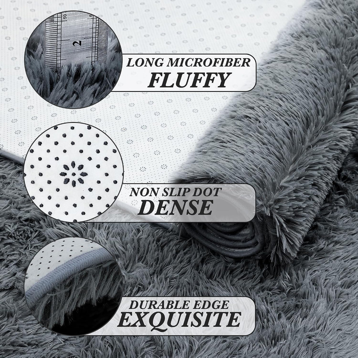 Grey Shag Rug for Living Room 6x9 - Soft Fluffy Plush Area Carpet