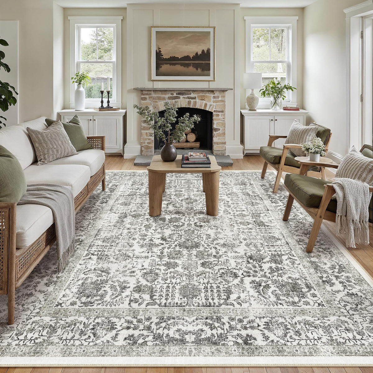 PureCozy Gray Area Rug 8x10 Vintage Floral