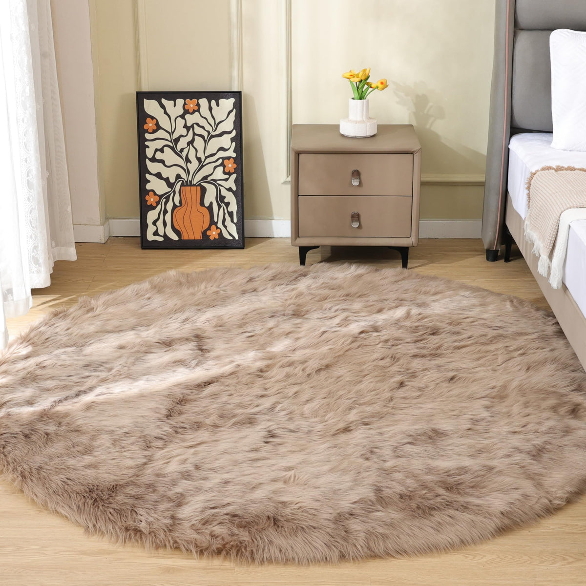 ORINOVA Beige Shag Faux Sheepskin Washable 4X6 Fur Rug for Living Room Bedroom Fluffy Furry Area Rug Rectangle Nursery Decor Rug