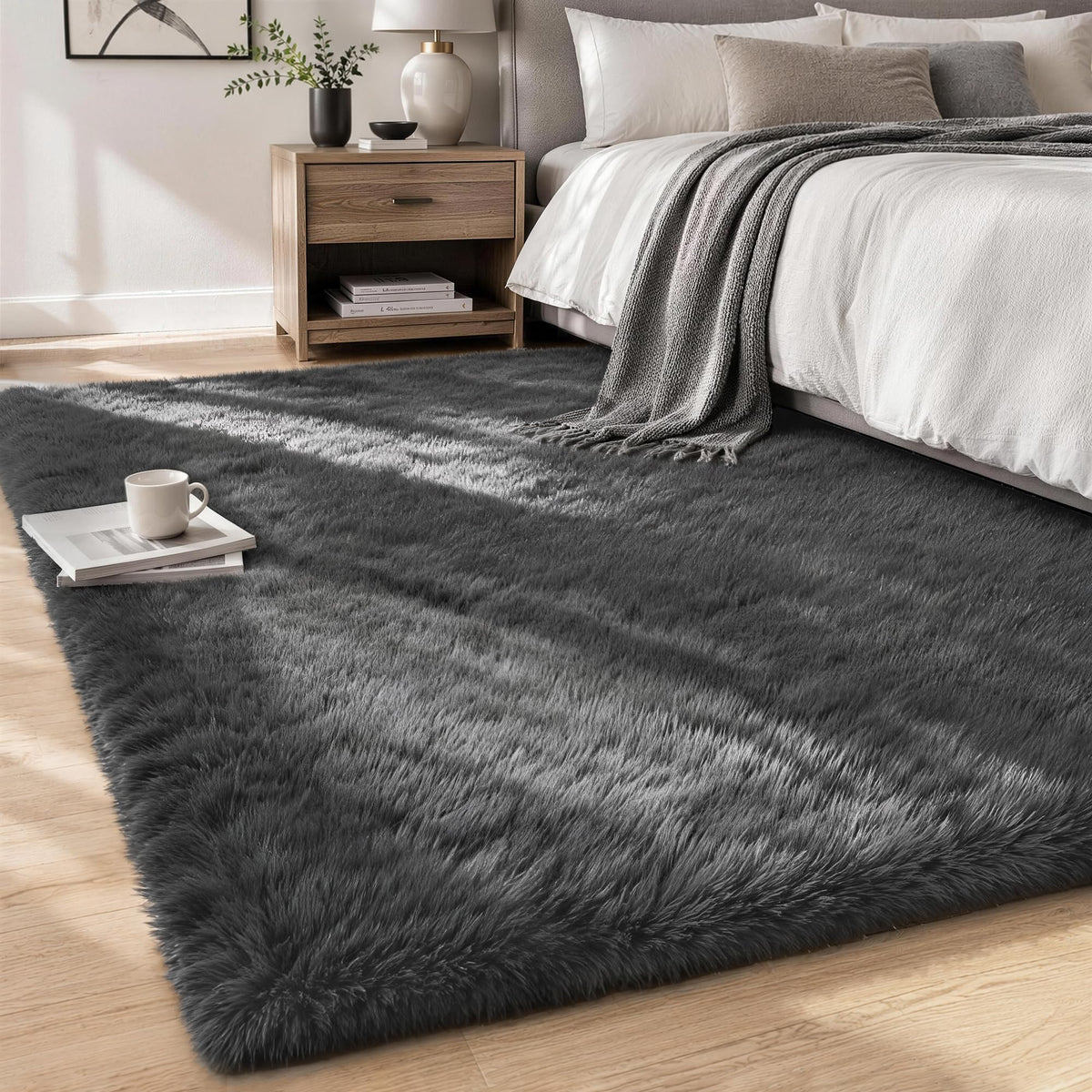 8x10 Area Rugs for Living Room Bedroom,Ultra Soft Fluffy Shag Rug Grey